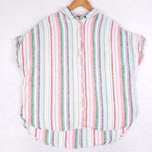 Time and Tru Pastel Striped Linen Blend Button Up Size L Multi Color